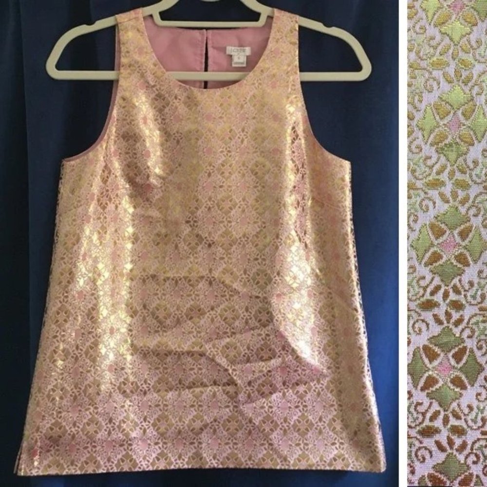 J.Crew | Pink & Gold Brocade Top